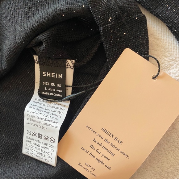 SHEIN Glitter Sheer Mesh Top, NWT, black, size US L - Picture 5 of 5